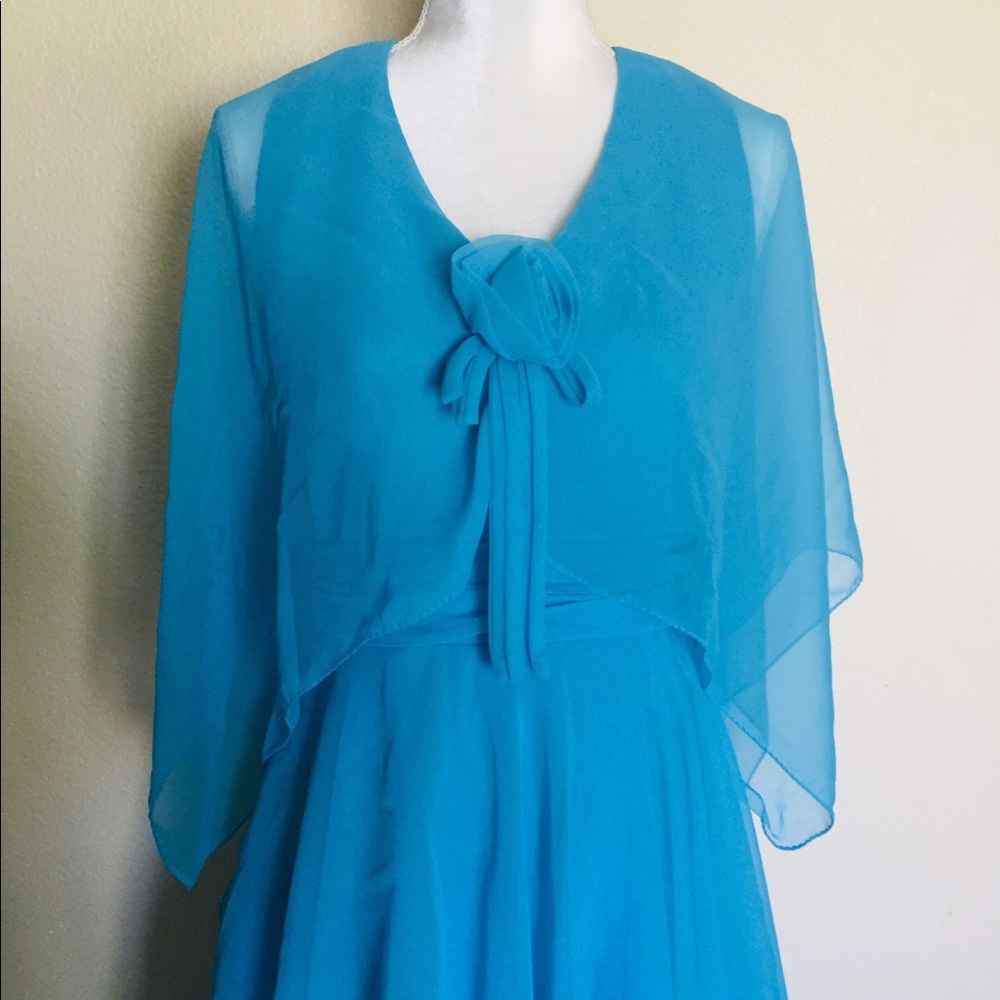 Iconic Vintage 60’s Chiffon Ruffled Blue Dress Sheer Evening Prom Mod Hipppie - Picture 8 of 8